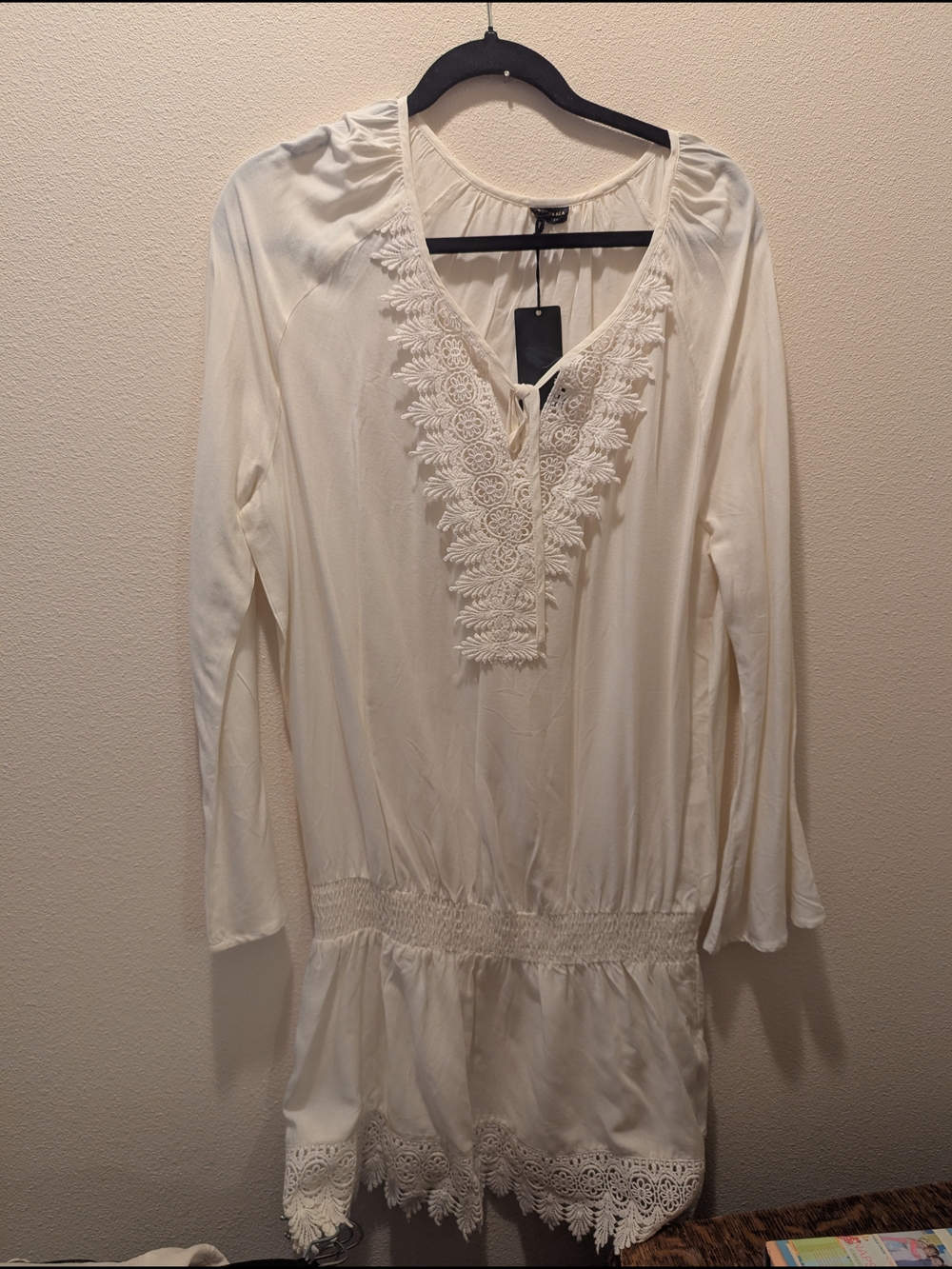 NWT Lascana Women's Cream Lace-Trim Tunic Top Size M